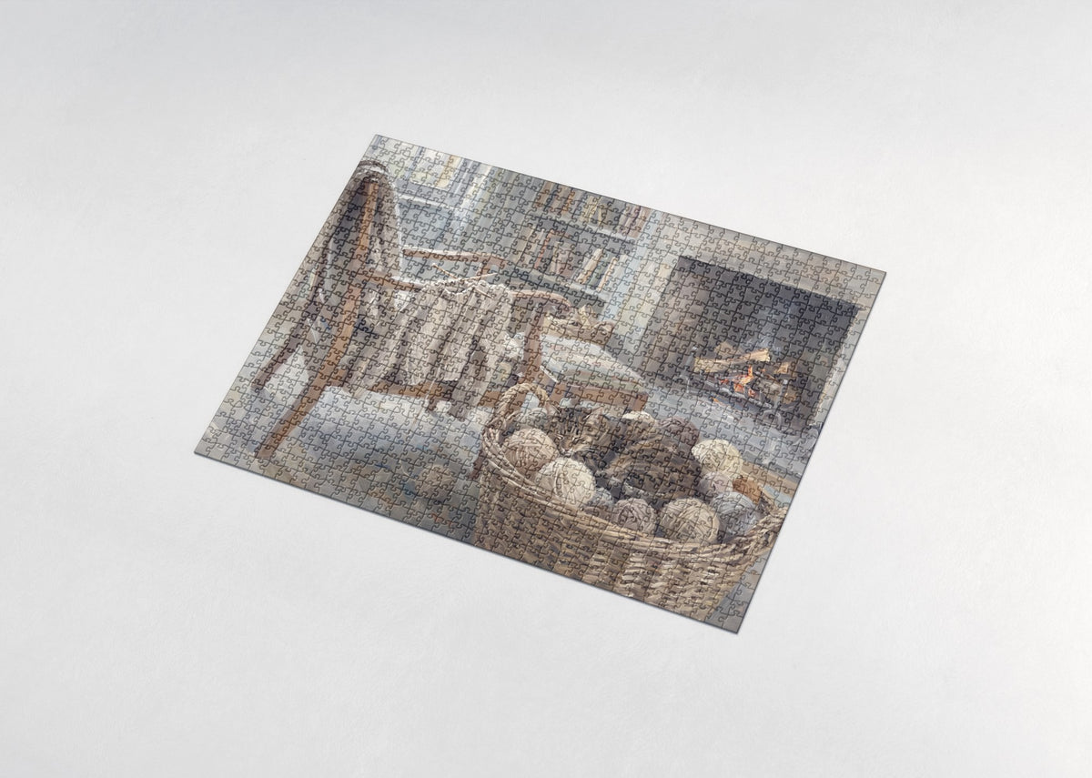 Tabby Cat In the Yarn Basket jigsaw puzzle - assembled puzzle