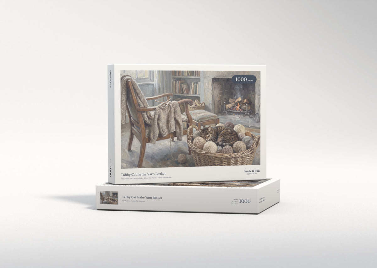Tabby Cat In the Yarn Basket jigsaw puzzle - gift box