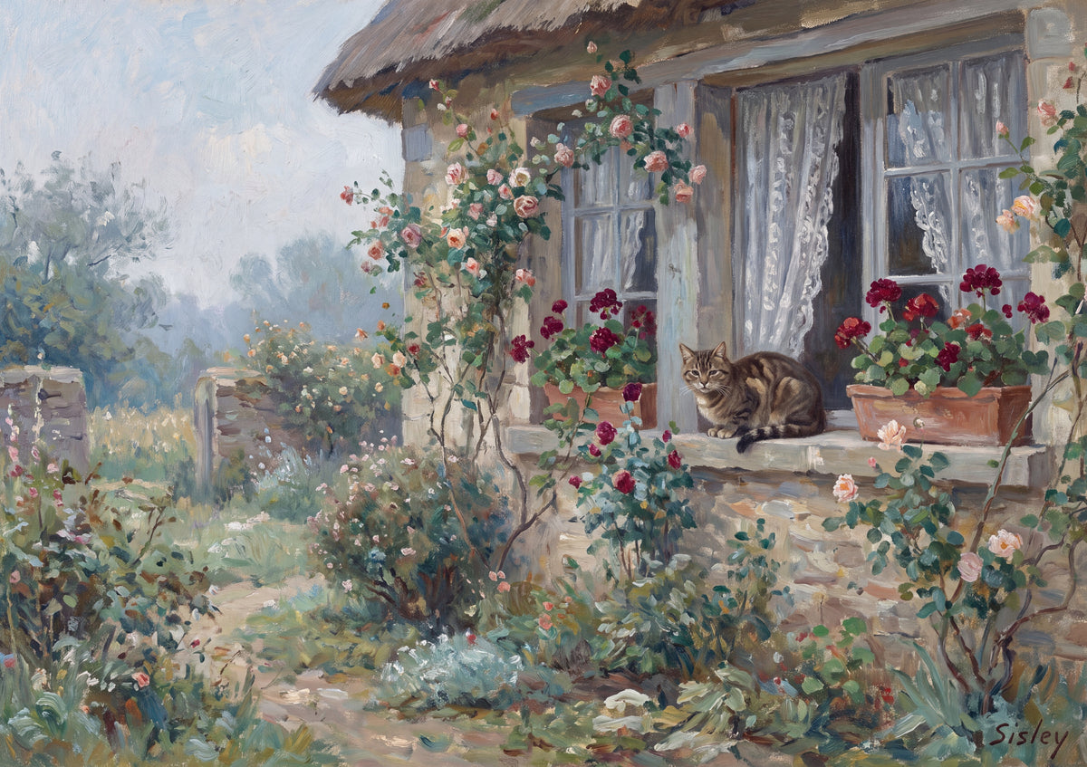 Tabby Cat On the Cottage Windowsill jigsaw puzzle