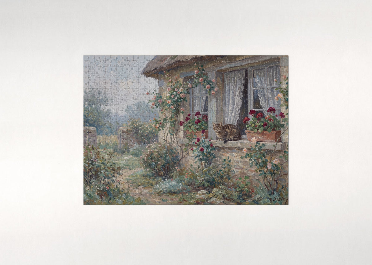 Tabby Cat On the Cottage Windowsill jigsaw puzzle - flat puzzle