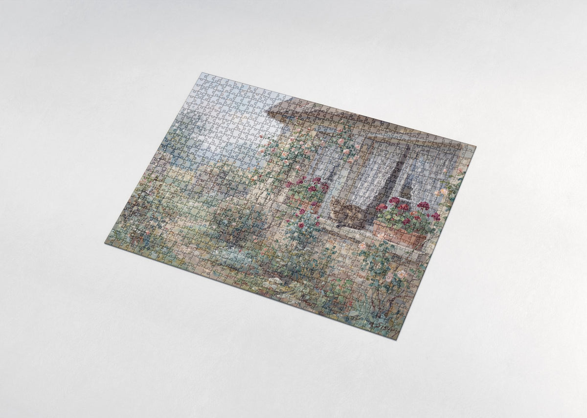 Tabby Cat On the Cottage Windowsill jigsaw puzzle - assembled puzzle