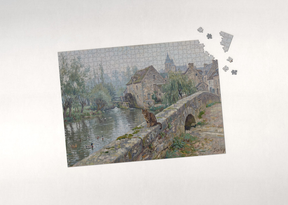 Tabby Cat On the Old Stone Bridge jigsaw puzzle - puzzle with loose pieces