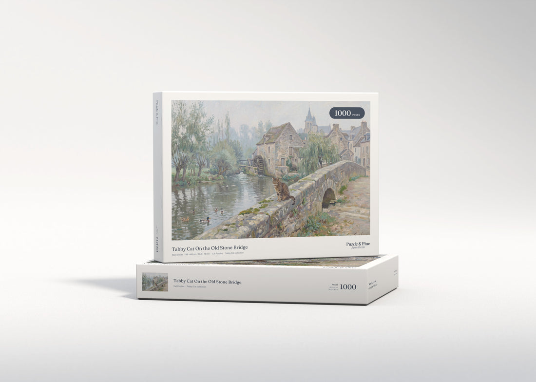 Tabby Cat On the Old Stone Bridge jigsaw puzzle - gift box