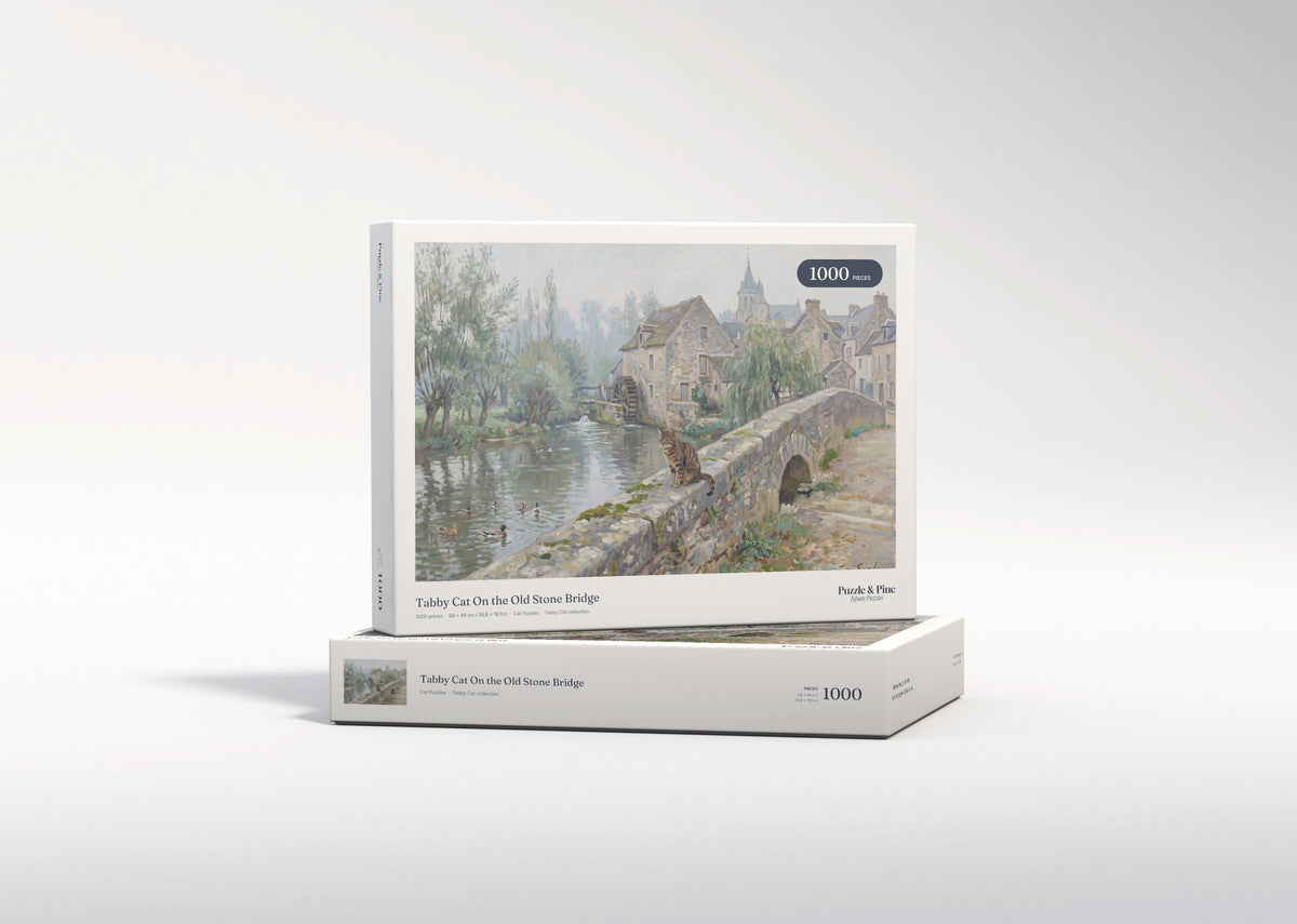 Tabby Cat On the Old Stone Bridge jigsaw puzzle - gift box