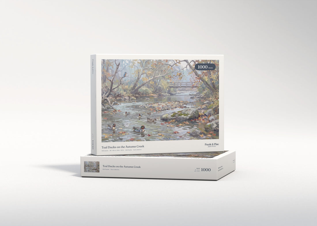 Teal Ducks on the Autumn Creek jigsaw puzzle - gift box