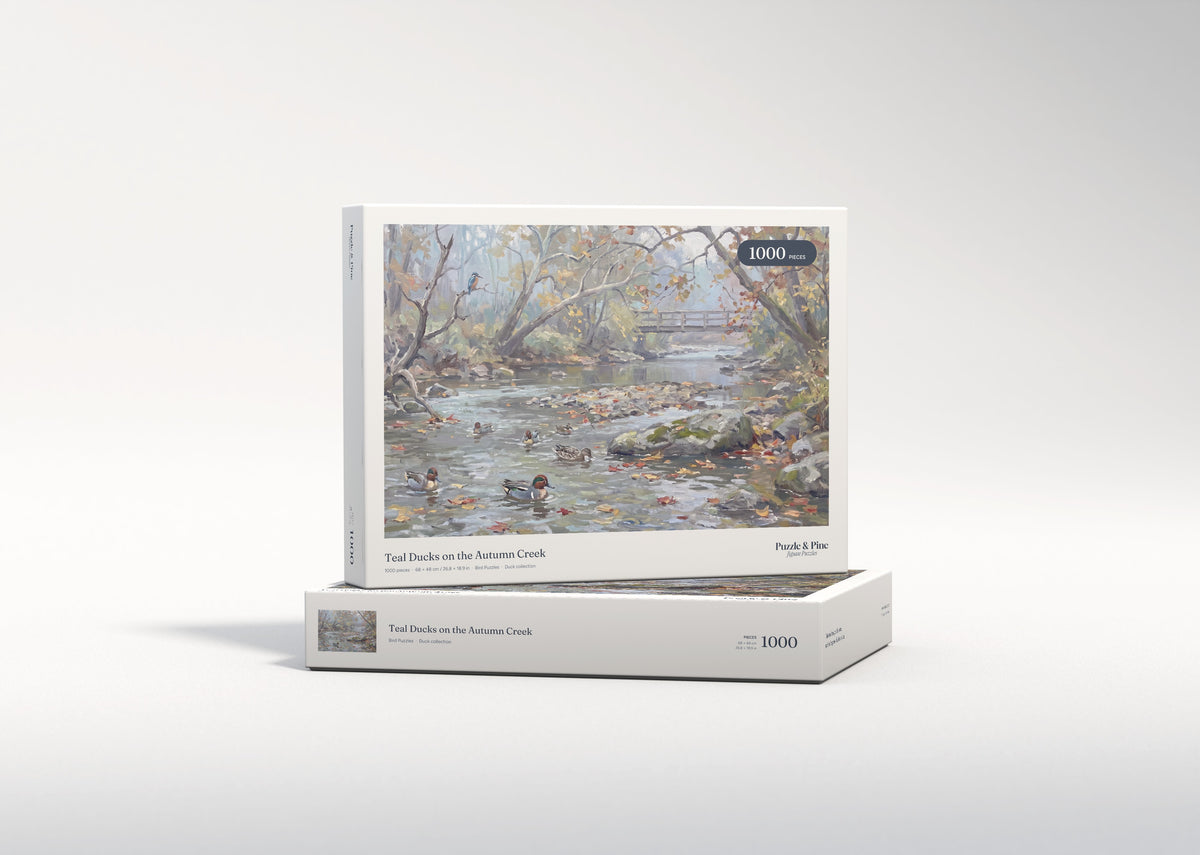 Teal Ducks on the Autumn Creek jigsaw puzzle - gift box