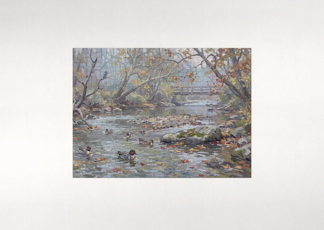 Teal Ducks on the Autumn Creek jigsaw puzzle - gift box