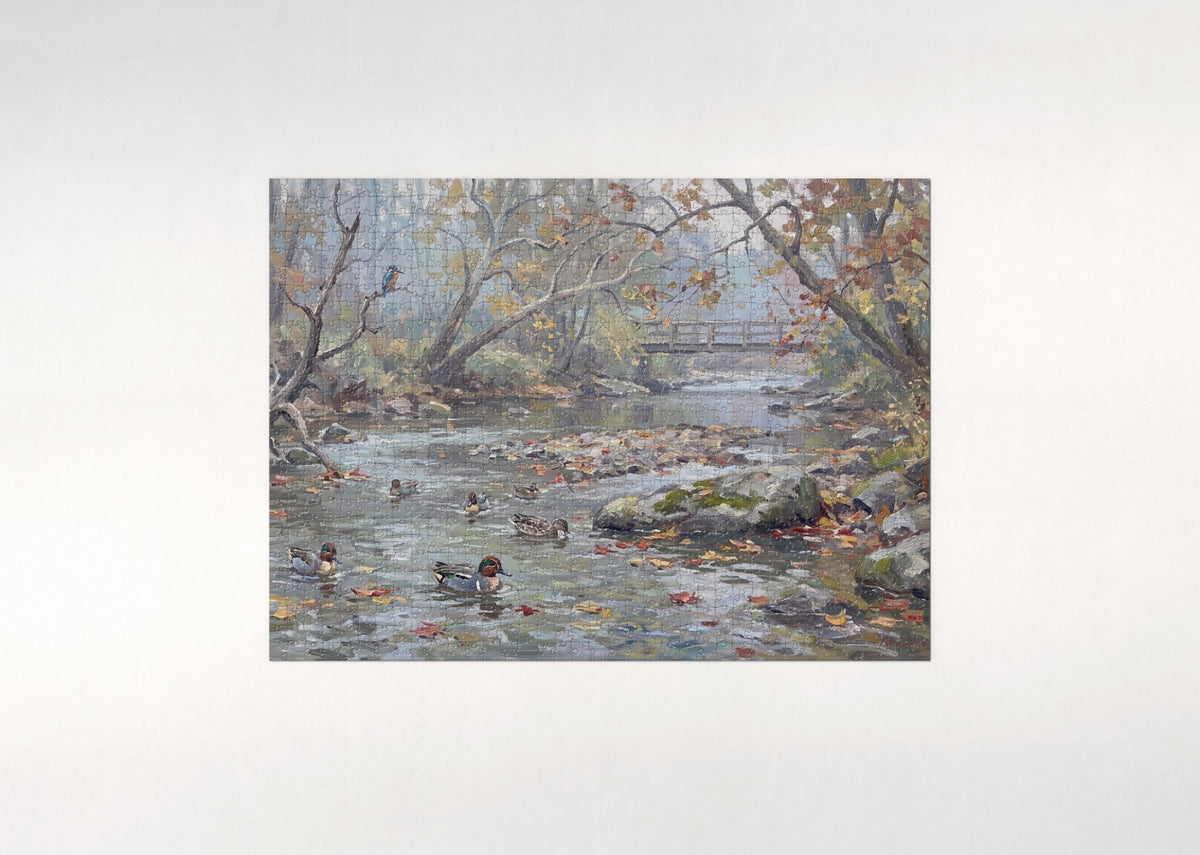 Teal Ducks on the Autumn Creek jigsaw puzzle - flat puzzle