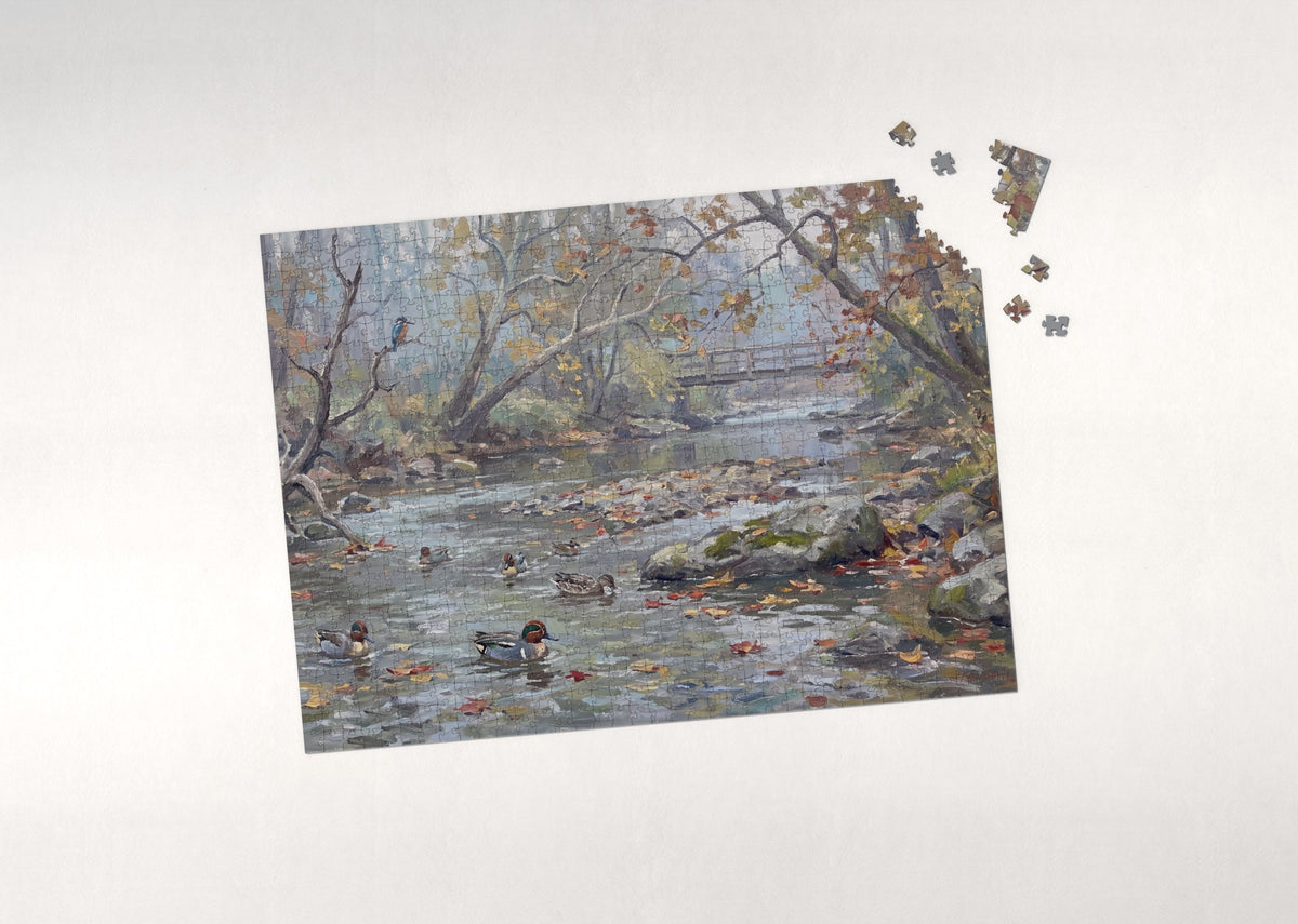 Teal Ducks on the Autumn Creek jigsaw puzzle - puzzle with loose pieces