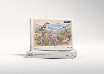 Tennessee State Bird and Flower: Mockingbird and Iris jigsaw puzzle - gift box