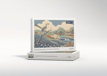 Texas State Bird and Flower: Mockingbird and Bluebonnet jigsaw puzzle - gift box