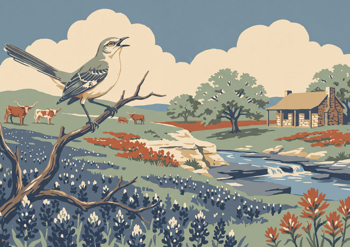 Texas State Bird and Flower: Mockingbird and Bluebonnet jigsaw puzzle
