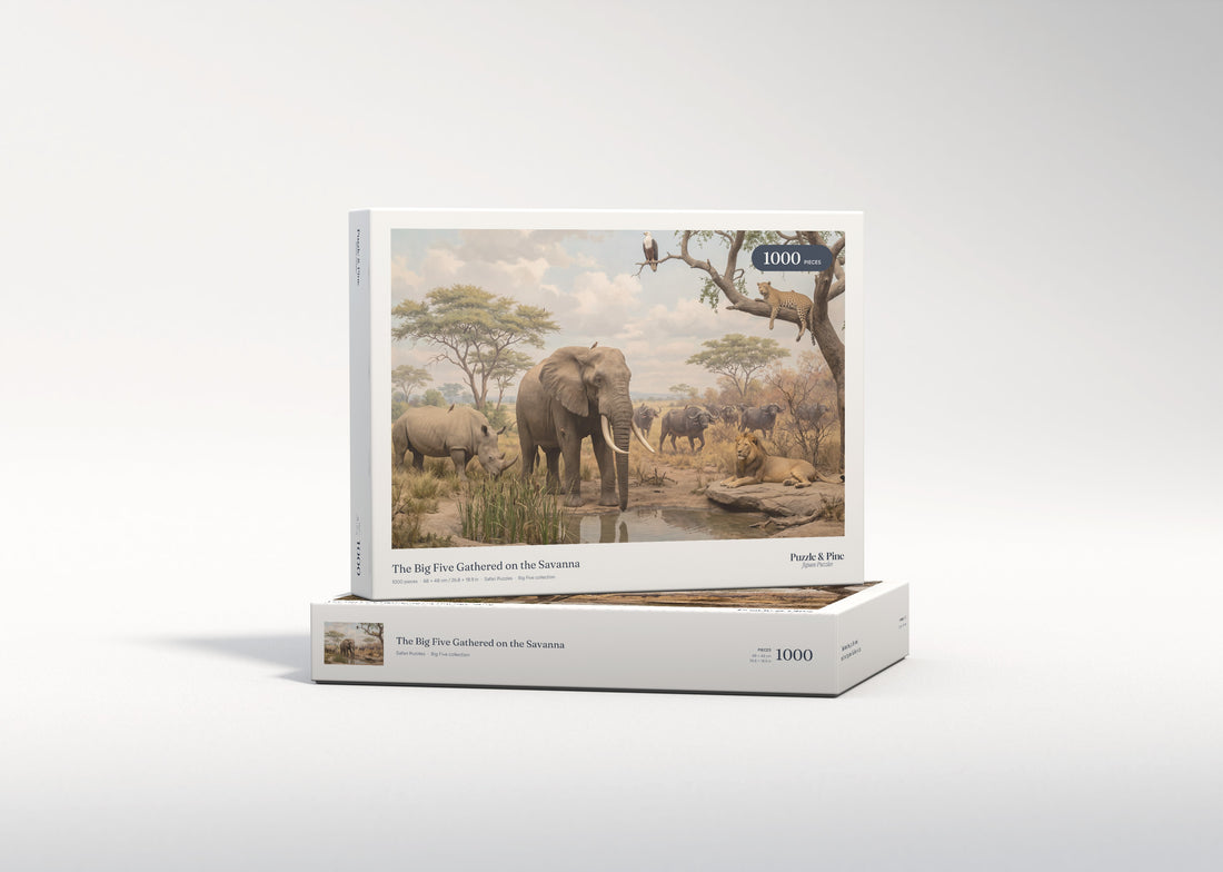 The Big Five Gathered on the Savanna jigsaw puzzle - gift box
