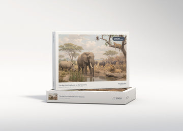 The Big Five Gathered on the Savanna jigsaw puzzle - gift box