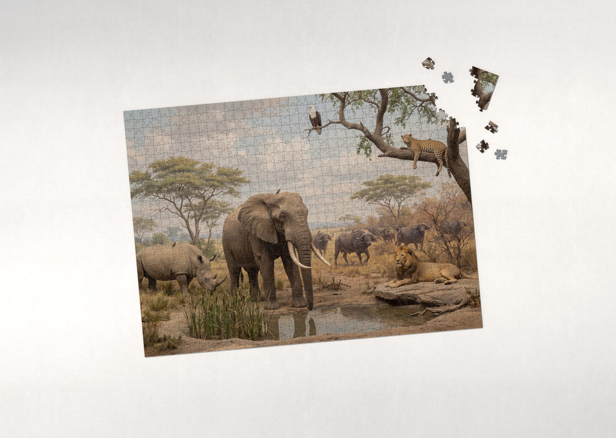 The Big Five Gathered on the Savanna jigsaw puzzle - puzzle with loose pieces