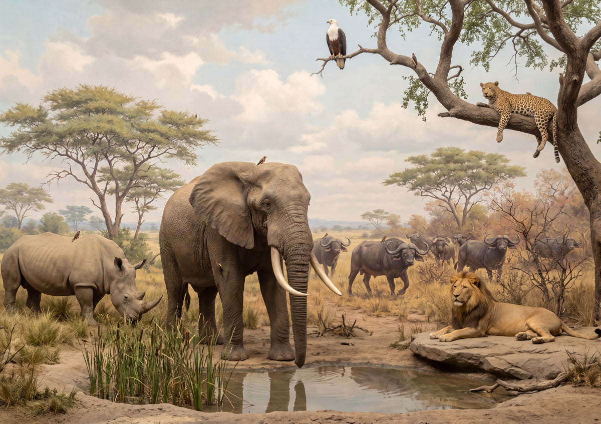 The Big Five Gathered on the Savanna jigsaw puzzle
