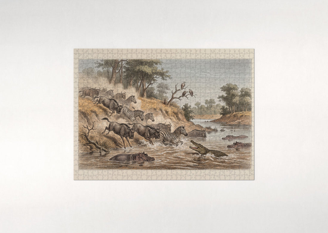 The Great Migration Crossing the Mara River jigsaw puzzle - gift box