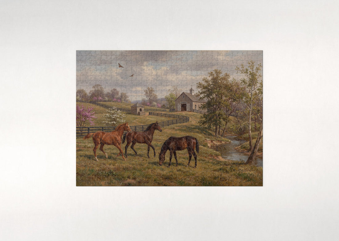 Thoroughbred Yearlings at the Bluegrass Farm jigsaw puzzle - gift box