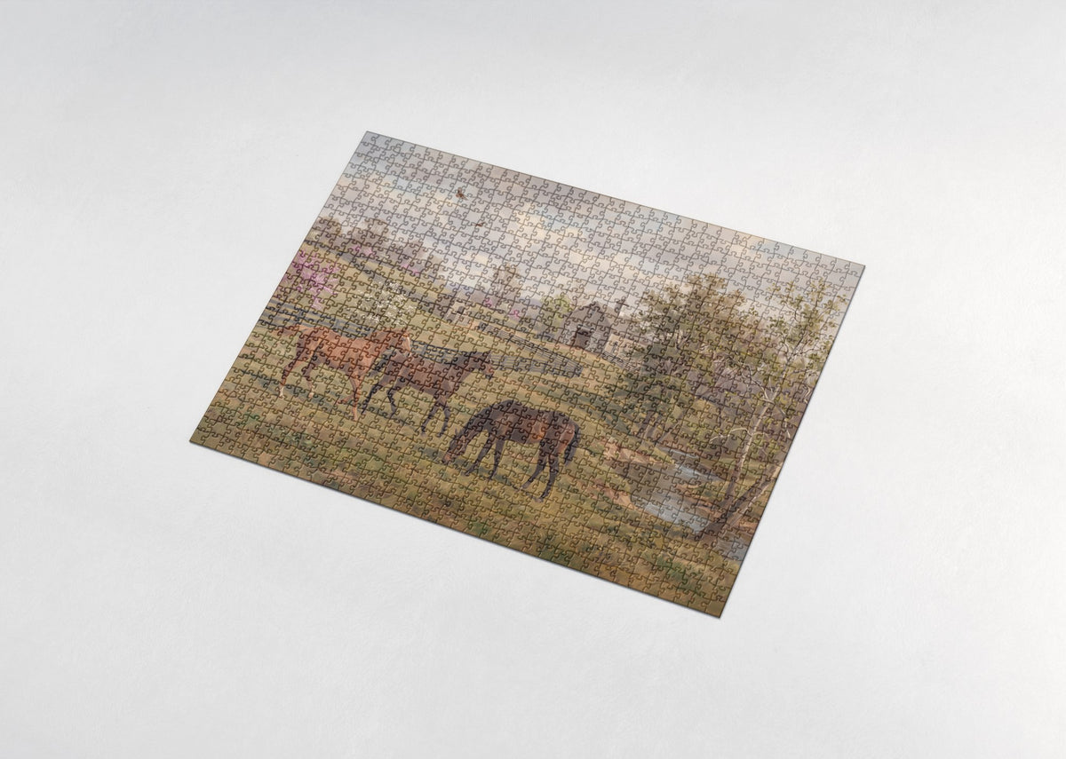 Thoroughbred Yearlings at the Bluegrass Farm jigsaw puzzle - assembled puzzle