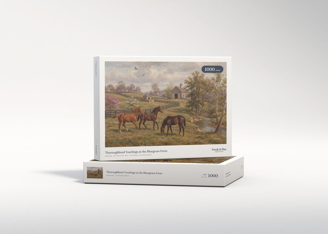 Thoroughbred Yearlings at the Bluegrass Farm jigsaw puzzle - gift box