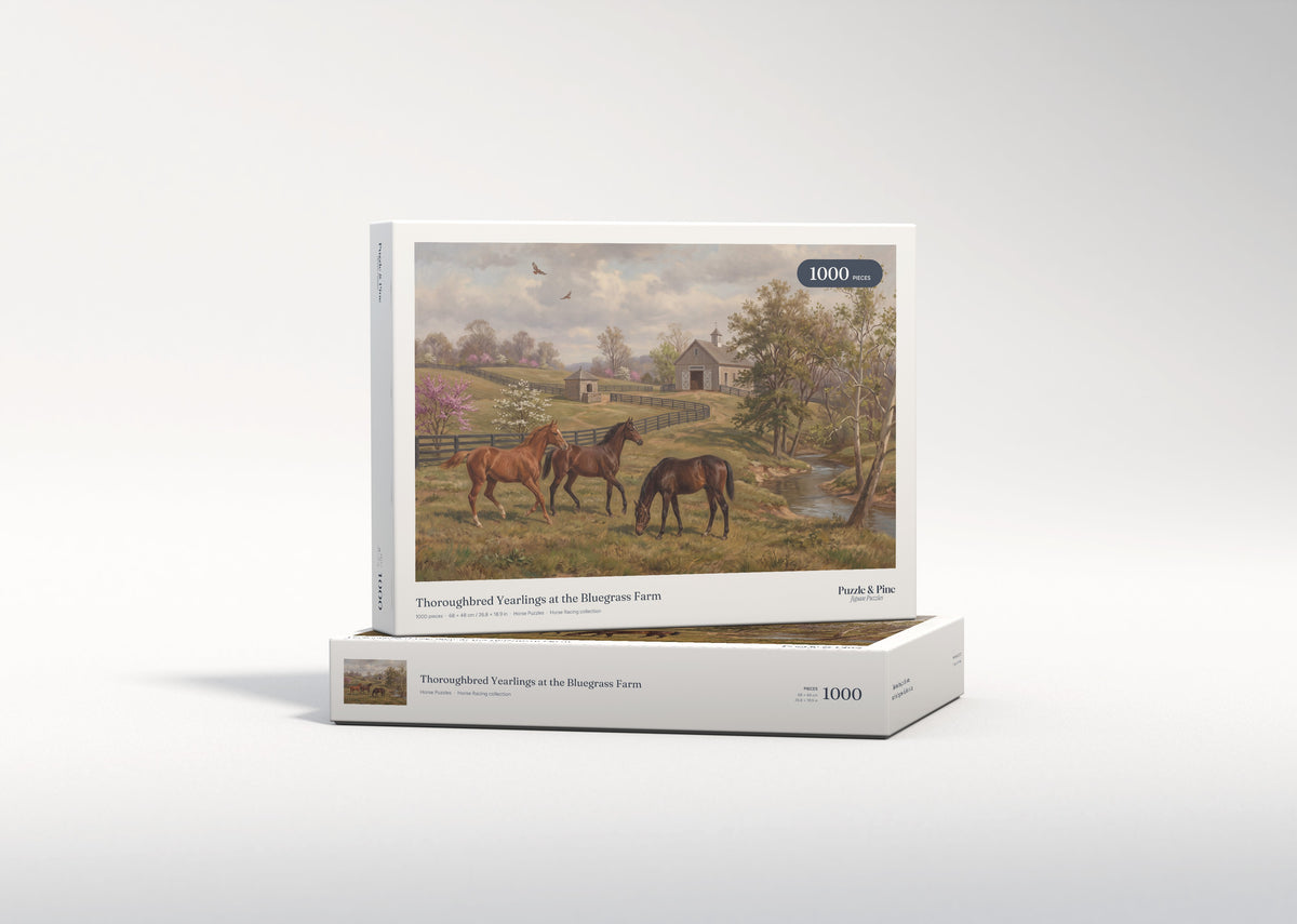 Thoroughbred Yearlings at the Bluegrass Farm jigsaw puzzle - gift box