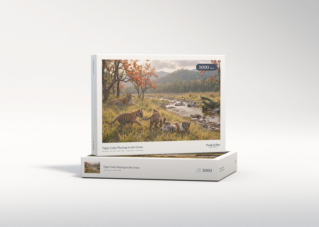 Tiger Cubs Playing in the Grass jigsaw puzzle - gift box