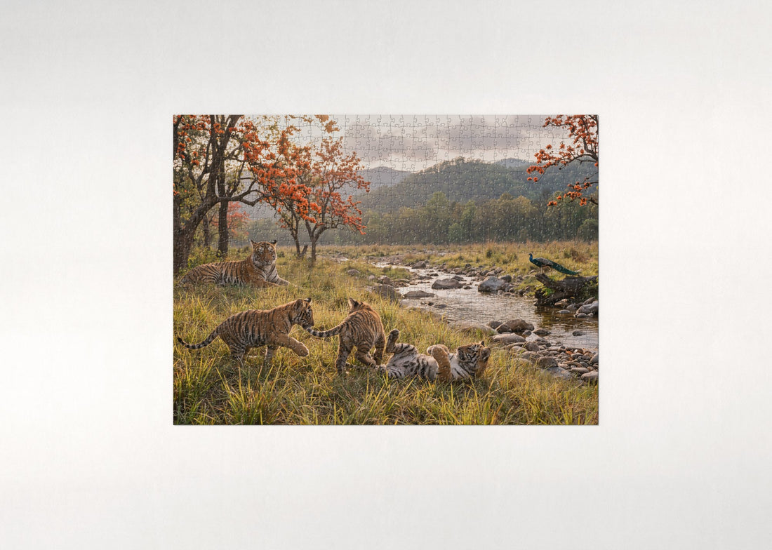 Tiger Cubs Playing in the Grass jigsaw puzzle - gift box