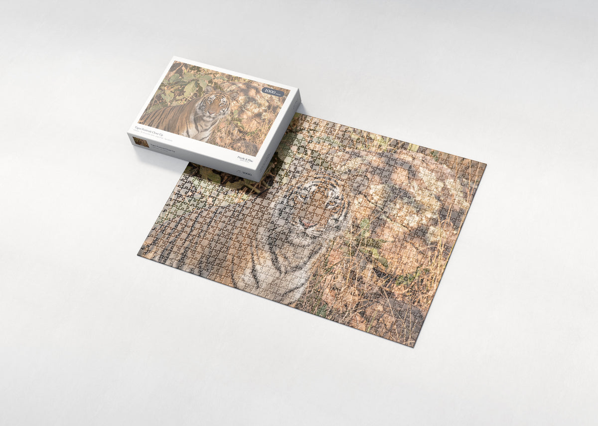 Tiger Portrait Close Up jigsaw puzzle - box and puzzle