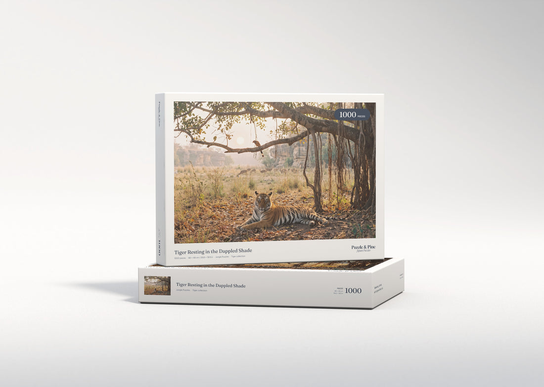 Tiger Resting in the Dappled Shade jigsaw puzzle - gift box