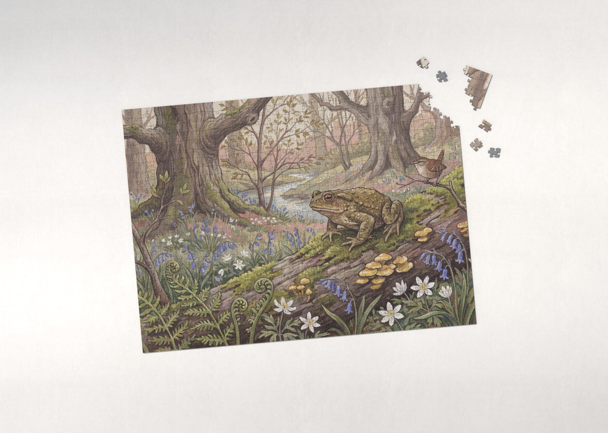 Toad on the Mossy Log jigsaw puzzle - puzzle with loose pieces