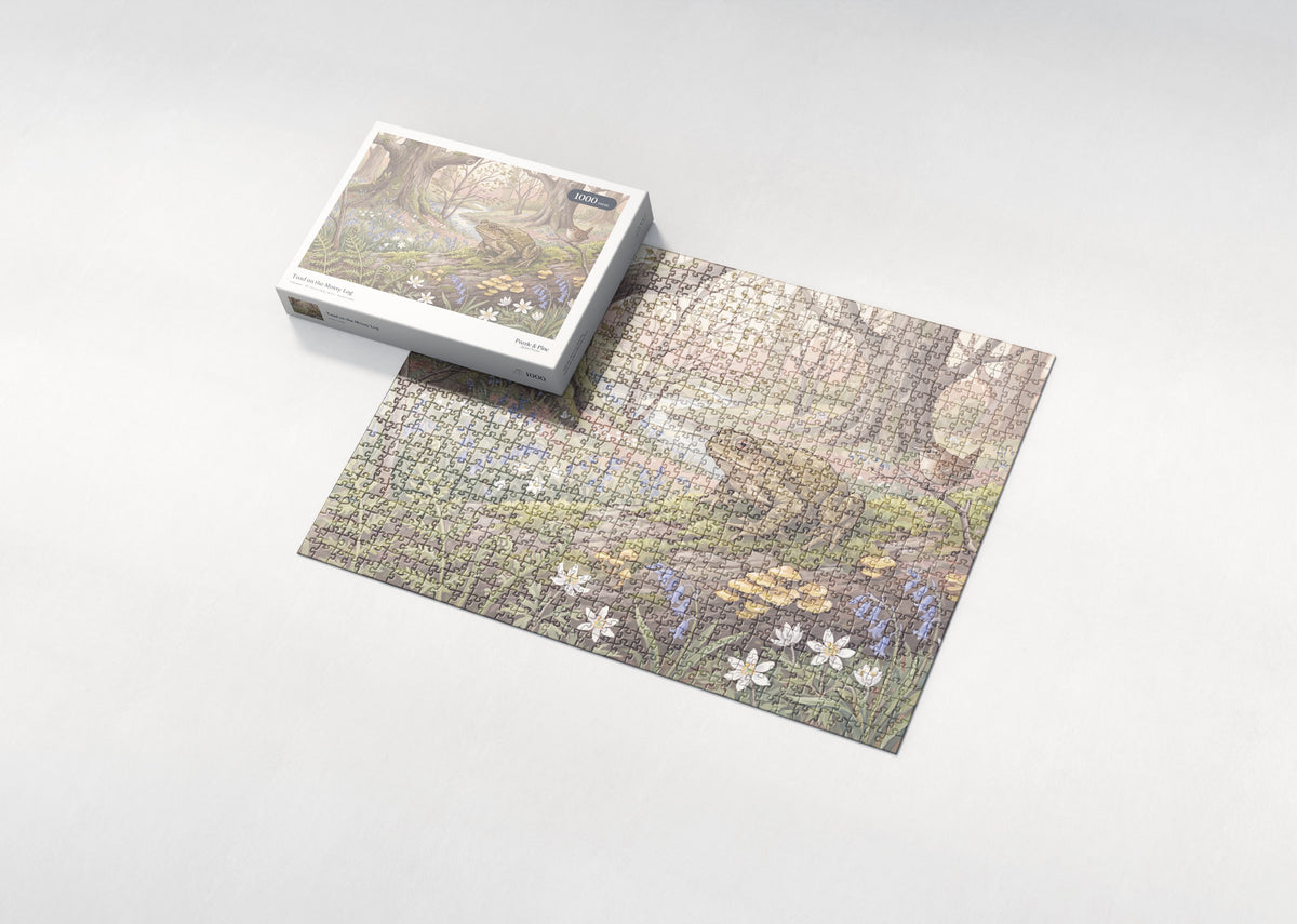Toad on the Mossy Log jigsaw puzzle - box and puzzle