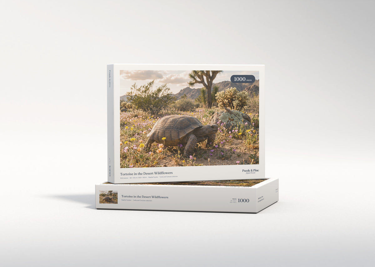 Tortoise in the Desert Wildflowers jigsaw puzzle - gift box