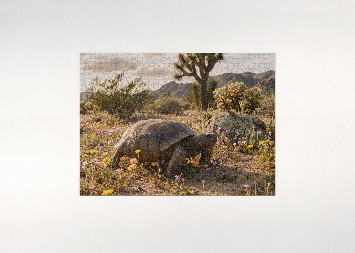Tortoise in the Desert Wildflowers jigsaw puzzle - flat puzzle