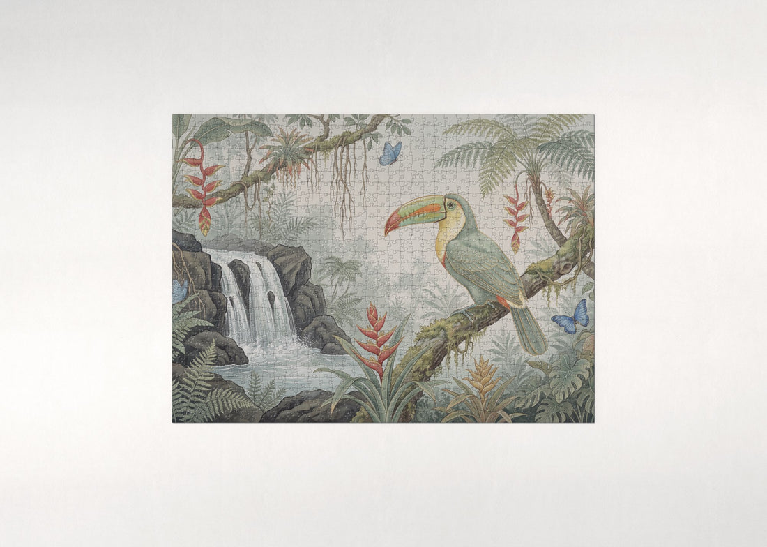 Toucan at the Jungle Waterfall jigsaw puzzle - gift box
