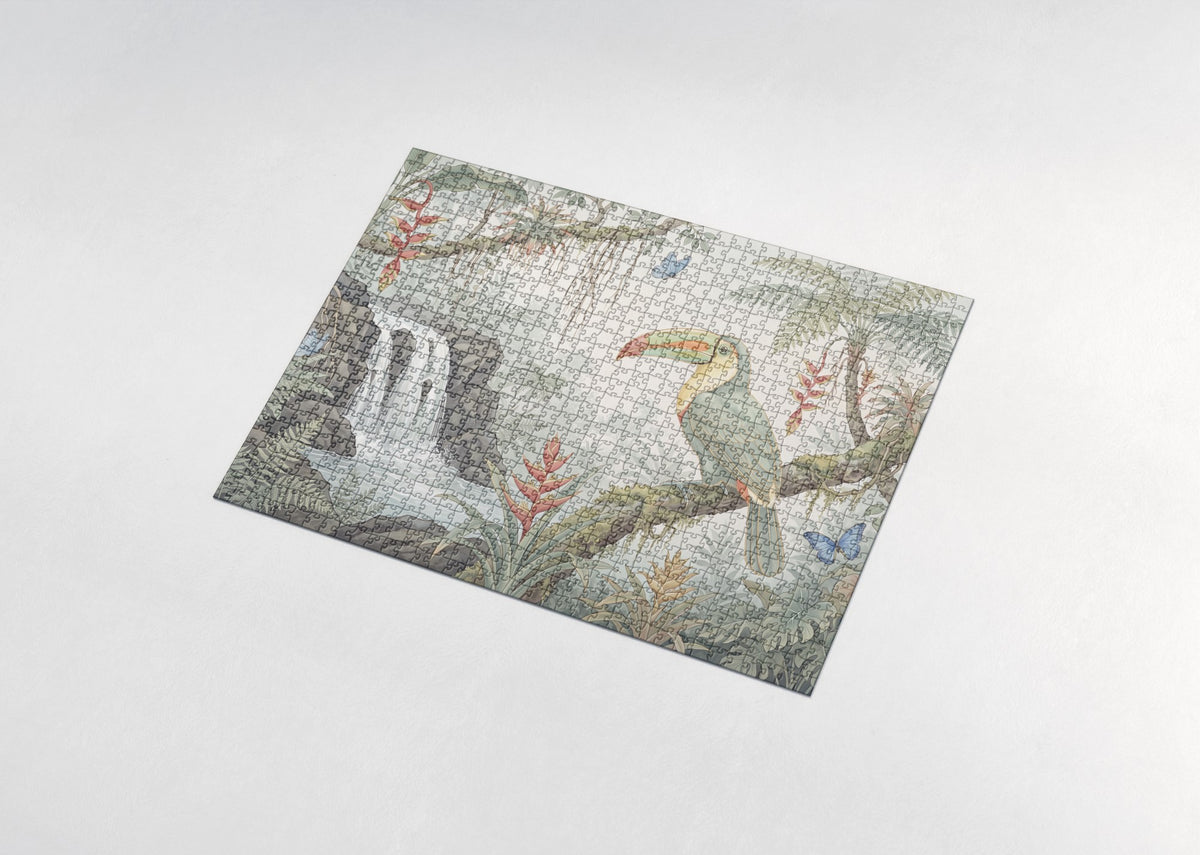 Toucan at the Jungle Waterfall jigsaw puzzle - assembled puzzle