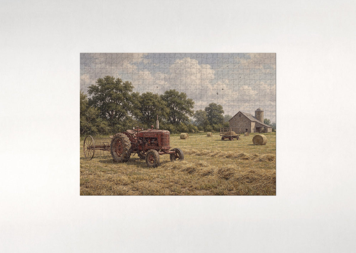 Tractor in the Hayfield jigsaw puzzle - flat puzzle