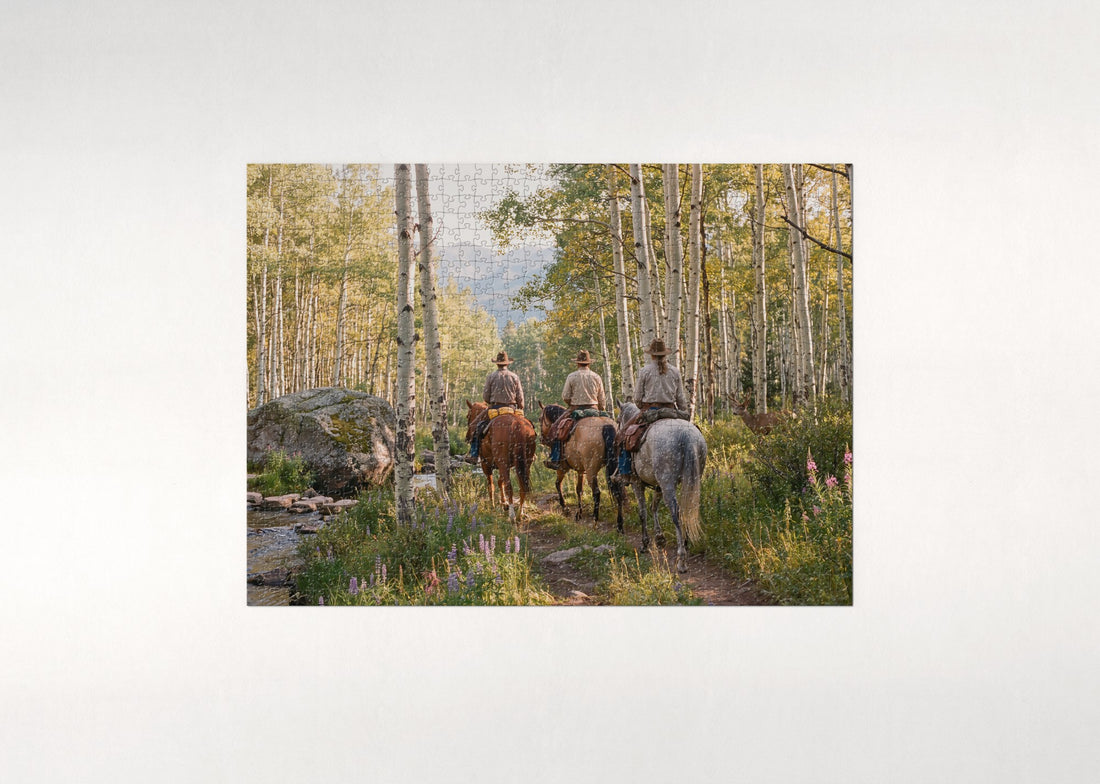Trail Ride Through the Aspen Forest jigsaw puzzle - gift box