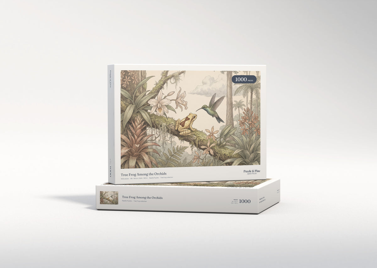 Tree Frog Among the Orchids jigsaw puzzle - gift box