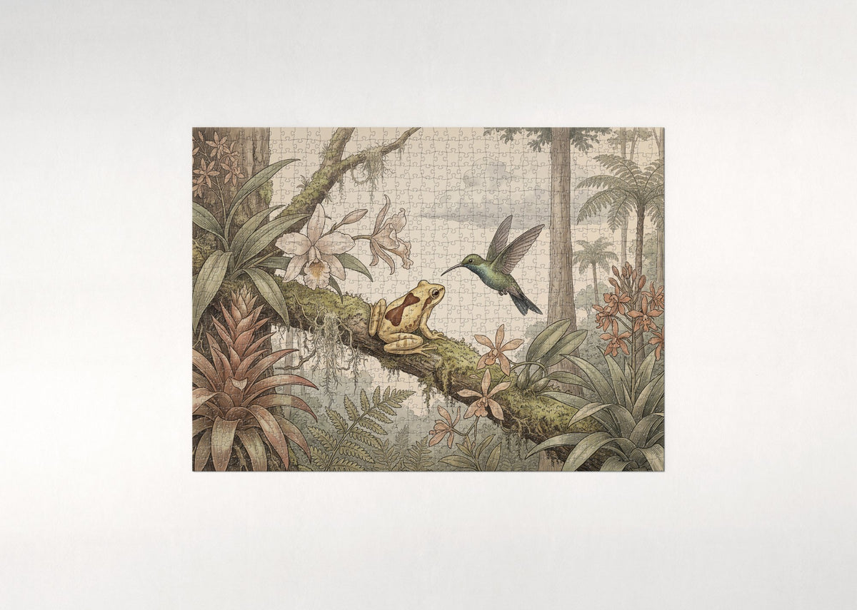 Tree Frog Among the Orchids jigsaw puzzle - flat puzzle