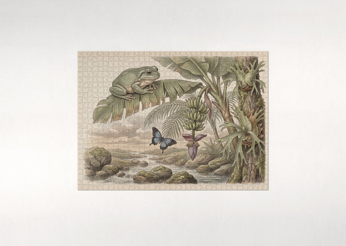 Tree Frog on the Banana Leaf jigsaw puzzle - gift box