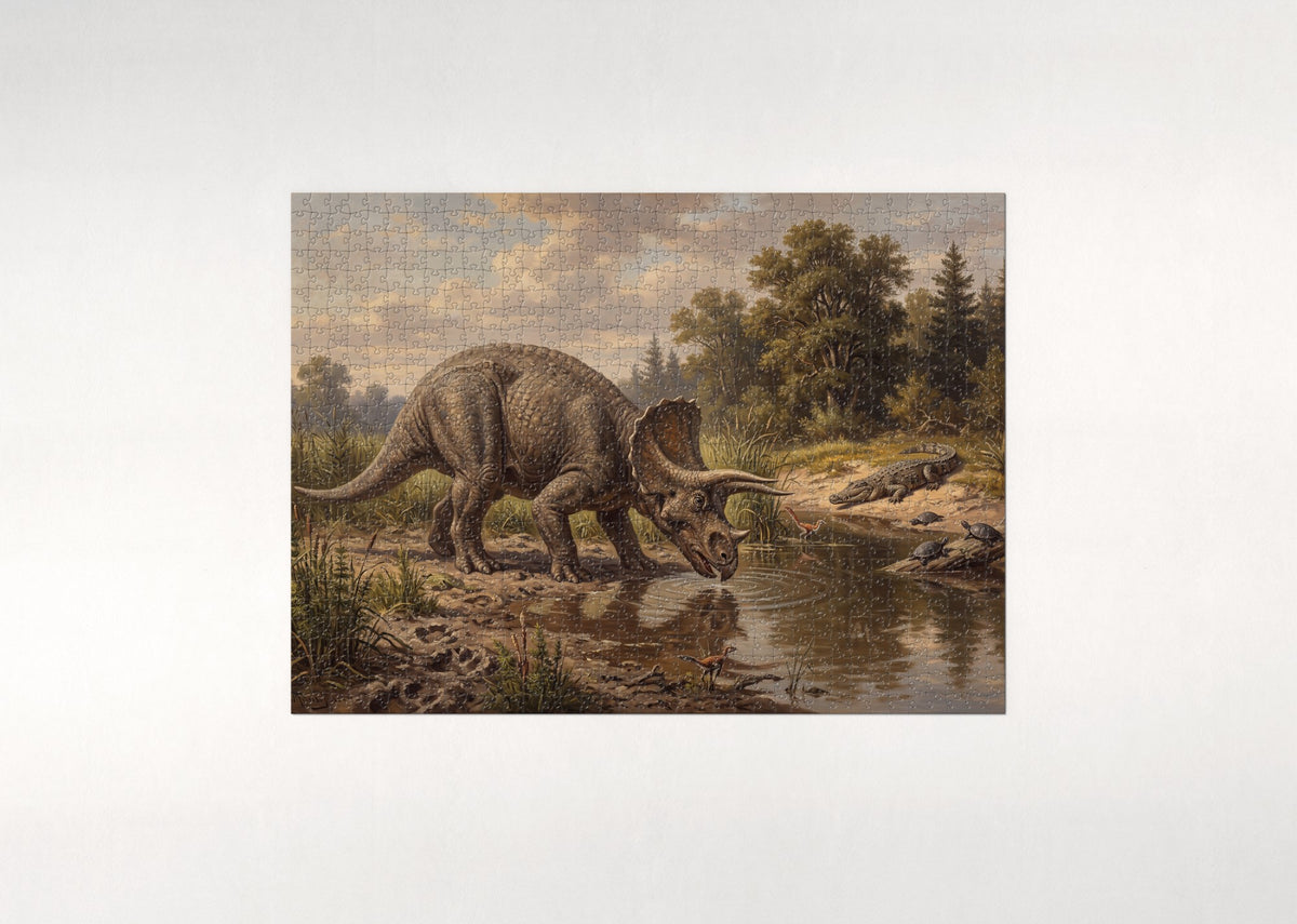 Triceratops at the Watering Hole jigsaw puzzle - flat puzzle