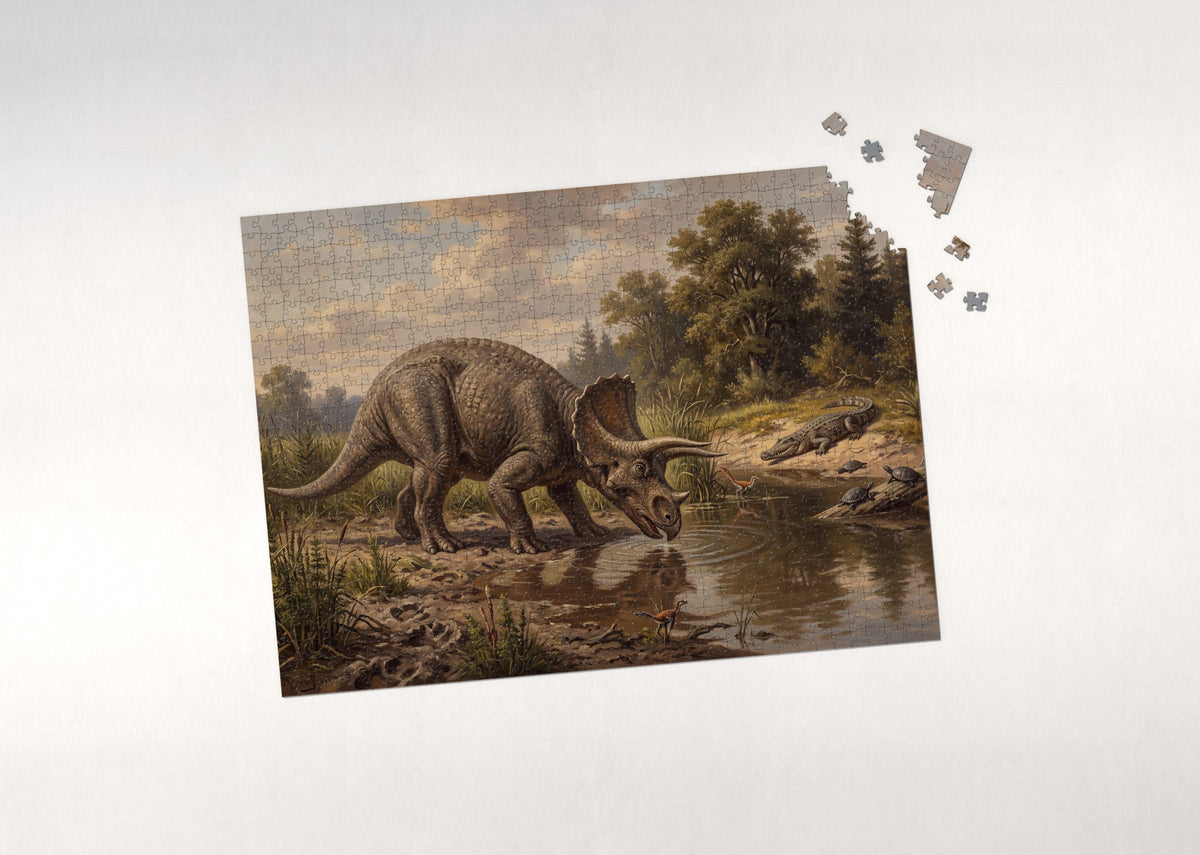 Triceratops at the Watering Hole jigsaw puzzle - puzzle with loose pieces