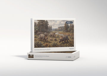 Triceratops Herd in the Fern Meadow jigsaw puzzle - gift box