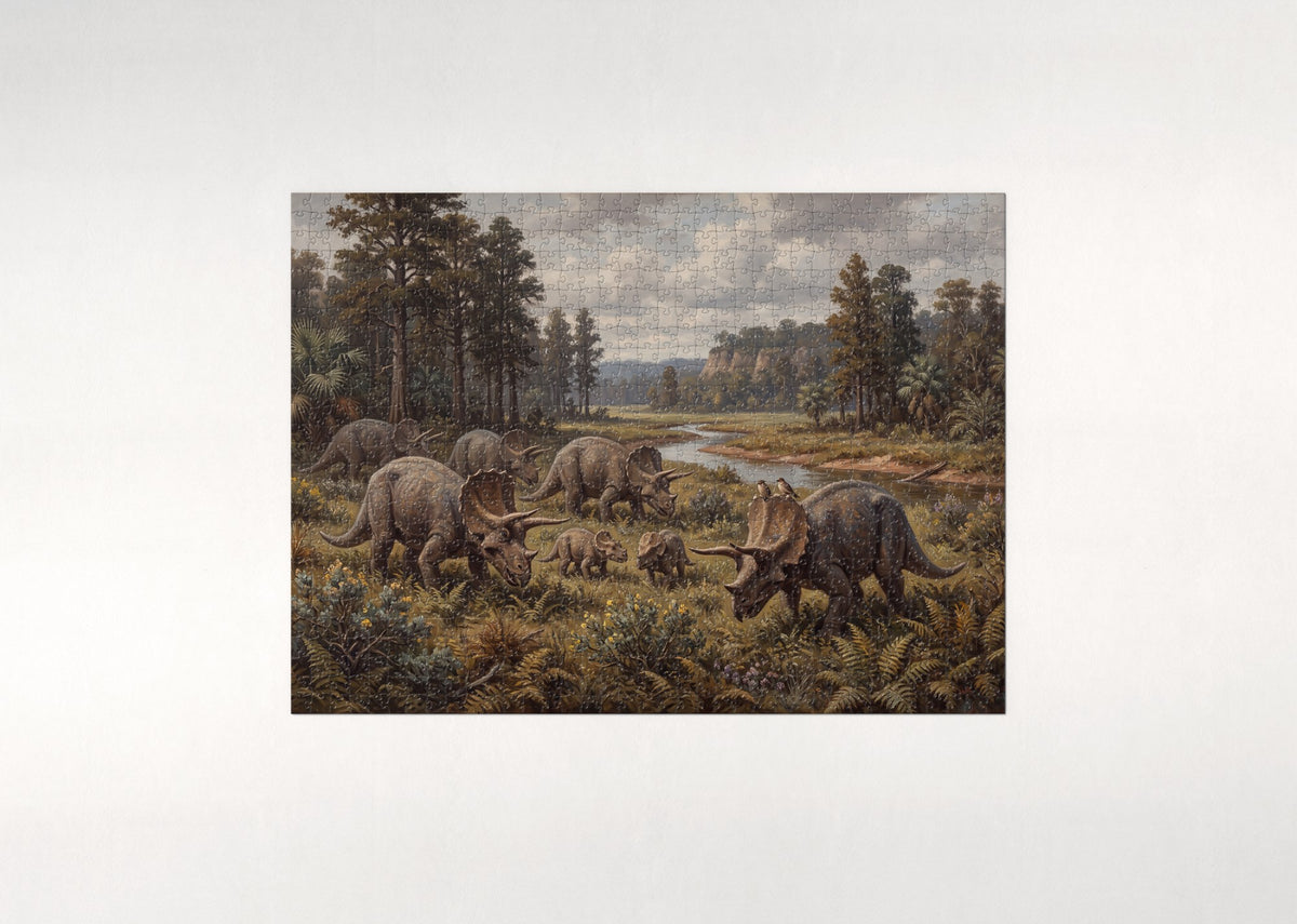 Triceratops Herd in the Fern Meadow jigsaw puzzle - flat puzzle