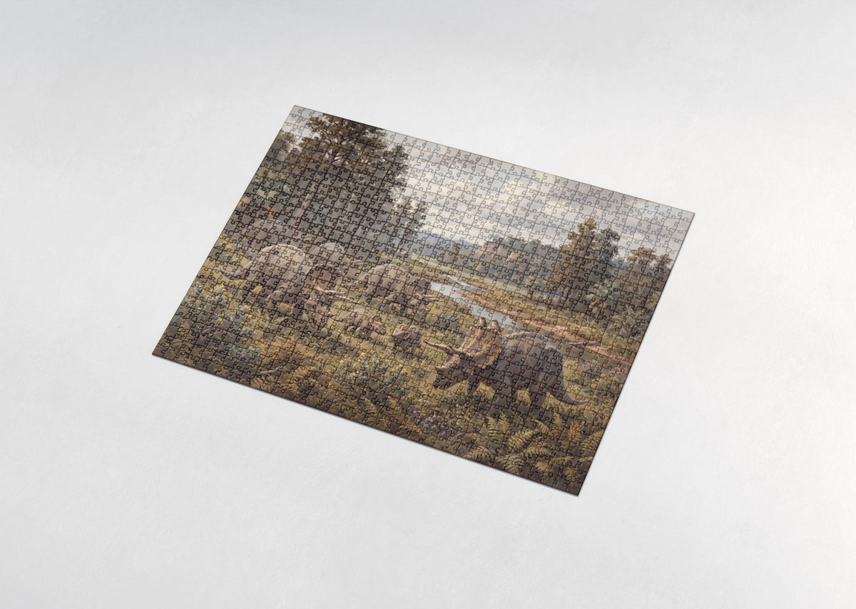 Triceratops Herd in the Fern Meadow jigsaw puzzle - assembled puzzle