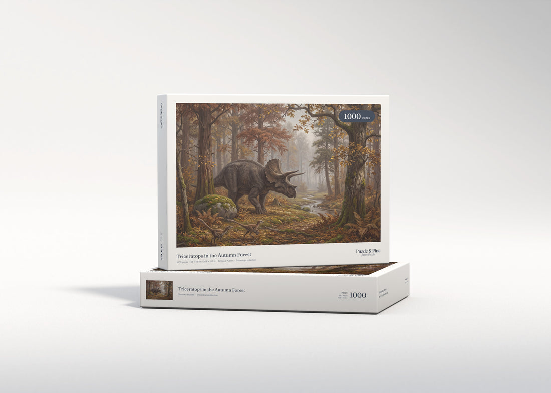 Triceratops in the Autumn Forest jigsaw puzzle - gift box
