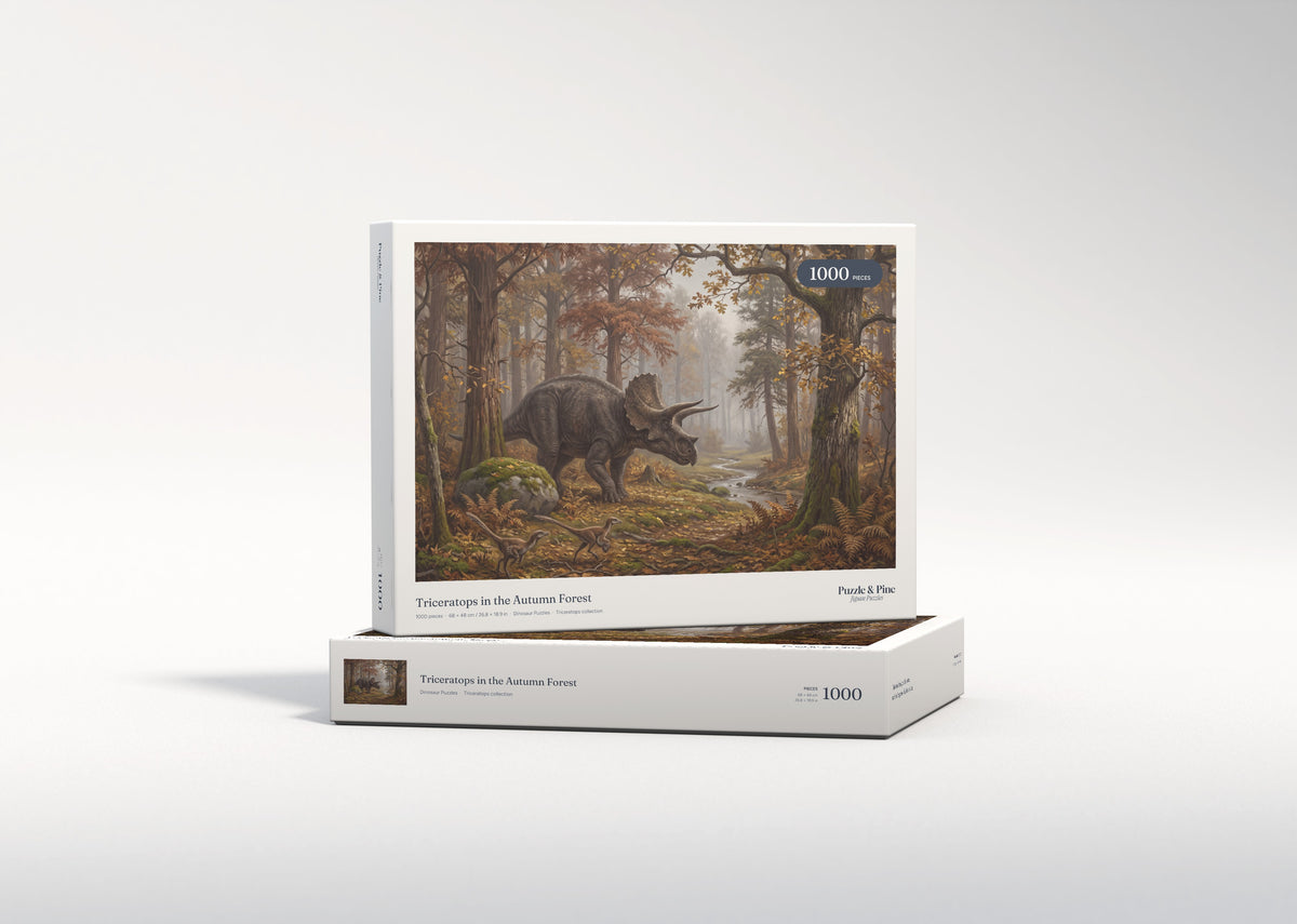 Triceratops in the Autumn Forest jigsaw puzzle - gift box