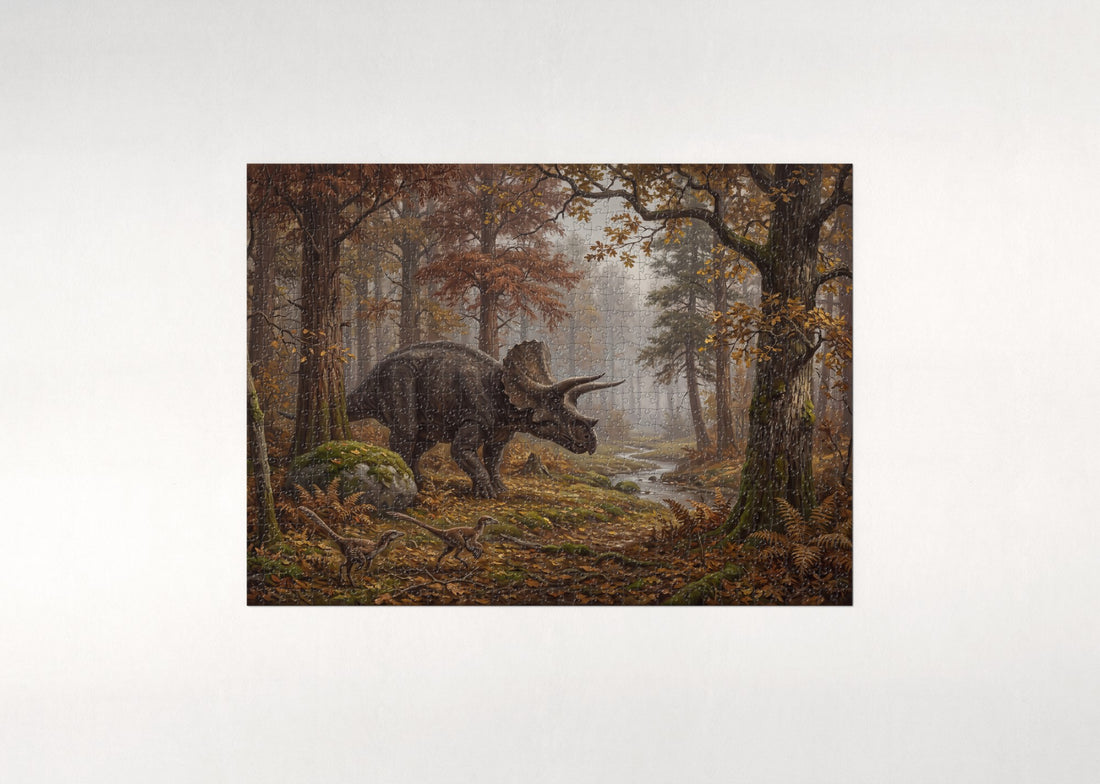 Triceratops in the Autumn Forest jigsaw puzzle - gift box