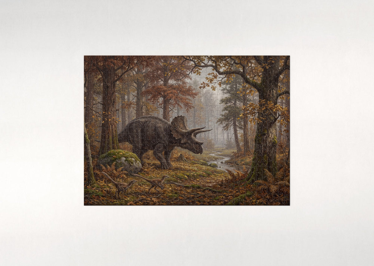 Triceratops in the Autumn Forest jigsaw puzzle - flat puzzle