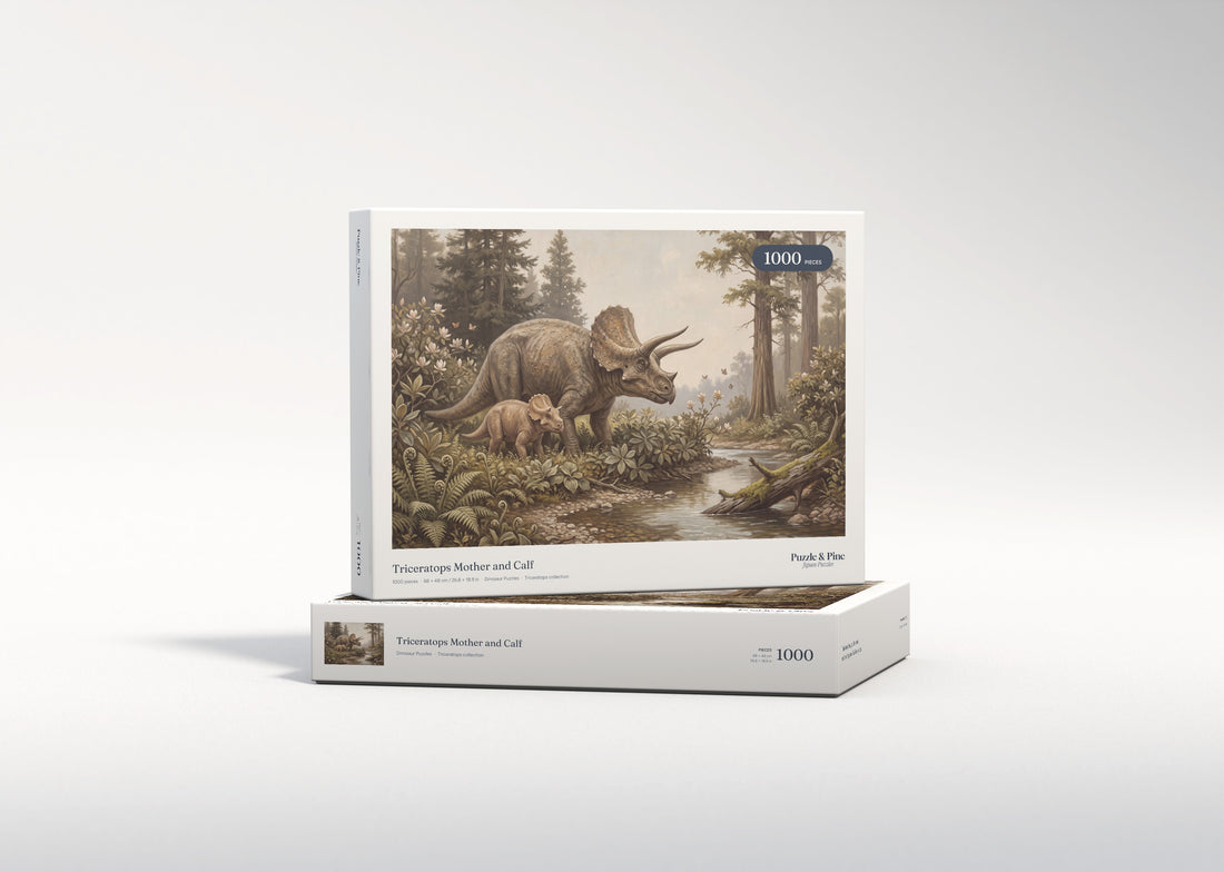 Triceratops Mother and Calf jigsaw puzzle - gift box